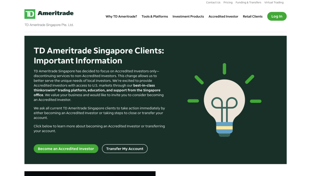 TD Ameritrade's SG website